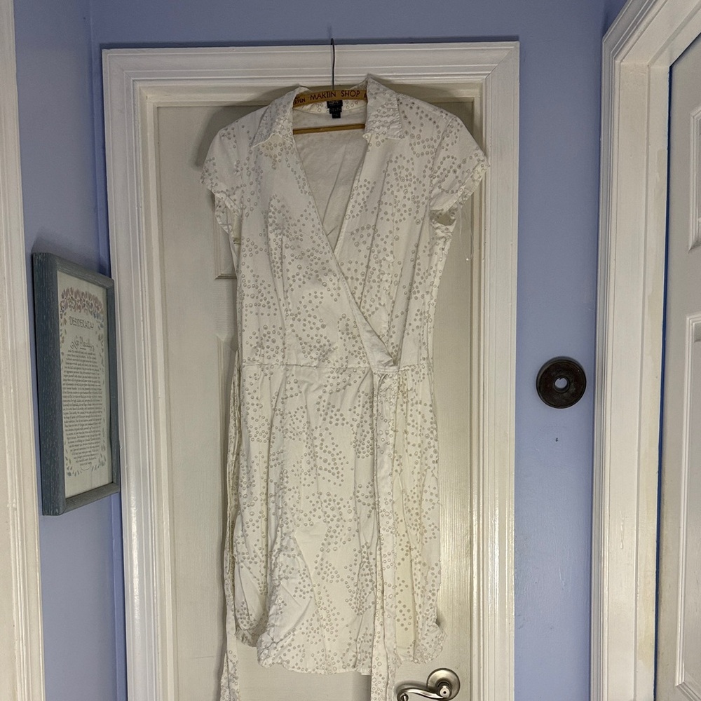 Esprit White Wrap Mini Dress with Eyelet Motif